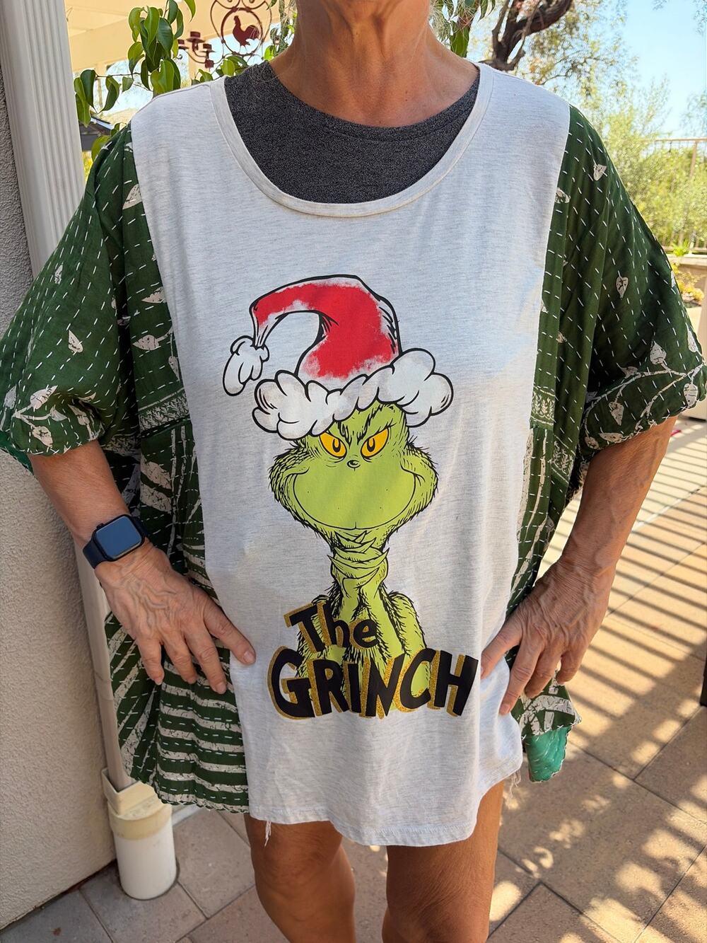 The Grinch Upcycled Kantha Tunic Top Shirt OS Handmade Boho